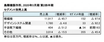 2020年3月期 第2四半期 セグメント売上高（表2）