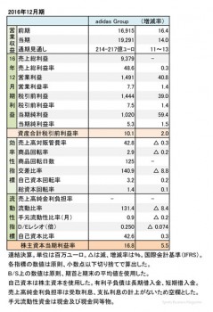 adidas Group、 2016年12月期 財務諸表（表1）