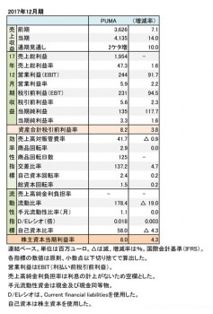 PUMA、2017年12月期 財務諸表（表3）