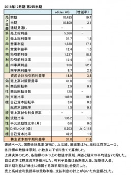 adidas、2018年12月期 第2四半期 財務諸表(表1)