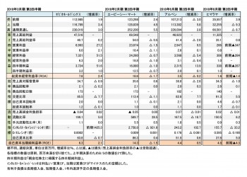 主要上場スポーツ関連小売店4社、2018年度 第2四半期【実績】（表2）