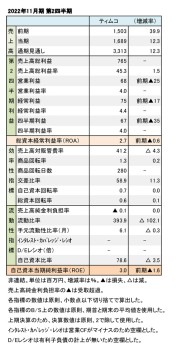 ティムコ、2022年11月期 第2四半期 財務数値一覧（表1）